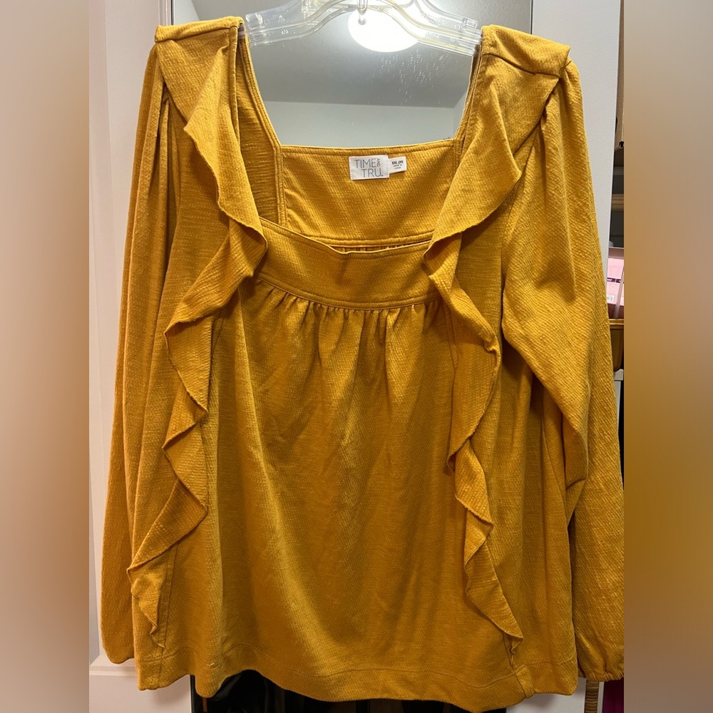 Square neck yellow ruffled top